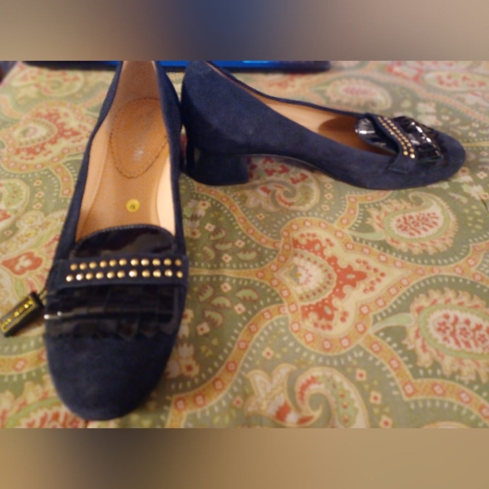 Napoleoni 7.5 7 1/2 38 blue suede leather Italian heels pumps shoes new no tag
